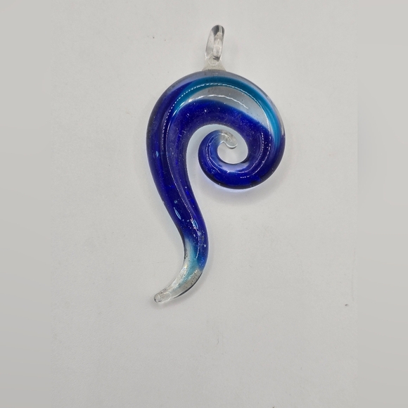 Cobalt Murano Blue Swirl Glass Pendant Clear Bezel Measures Pendant - Picture 2 of 2